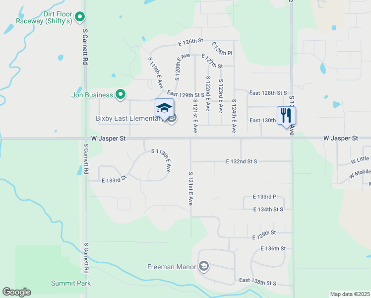 map of restaurants, bars, coffee shops, grocery stores, and more near 13150 South 121st East Avenue in Broken Arrow