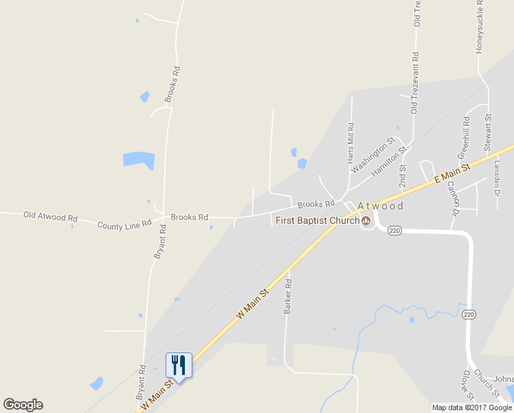 map of restaurants, bars, coffee shops, grocery stores, and more near 310 Brooks Road in Atwood