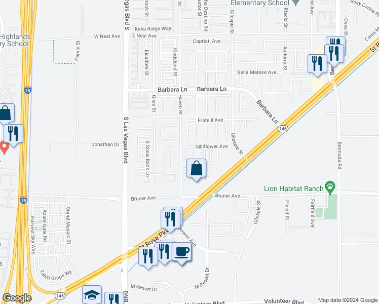 map of restaurants, bars, coffee shops, grocery stores, and more near 11928 South Wild Chamomile Street in Las Vegas