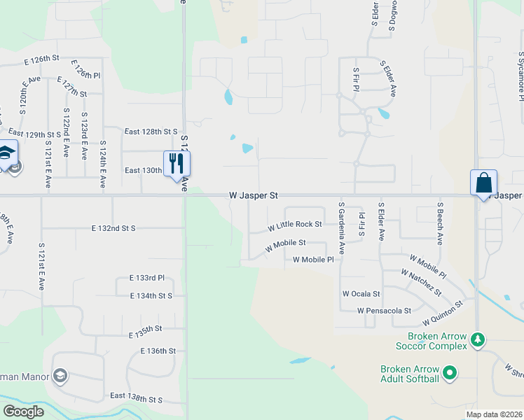 map of restaurants, bars, coffee shops, grocery stores, and more near 8309 South Kalanchoe Avenue in Broken Arrow