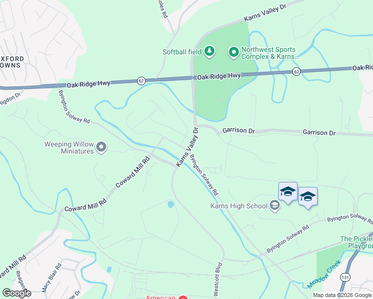 map of restaurants, bars, coffee shops, grocery stores, and more near 3133 Creekbend Lane in Knoxville