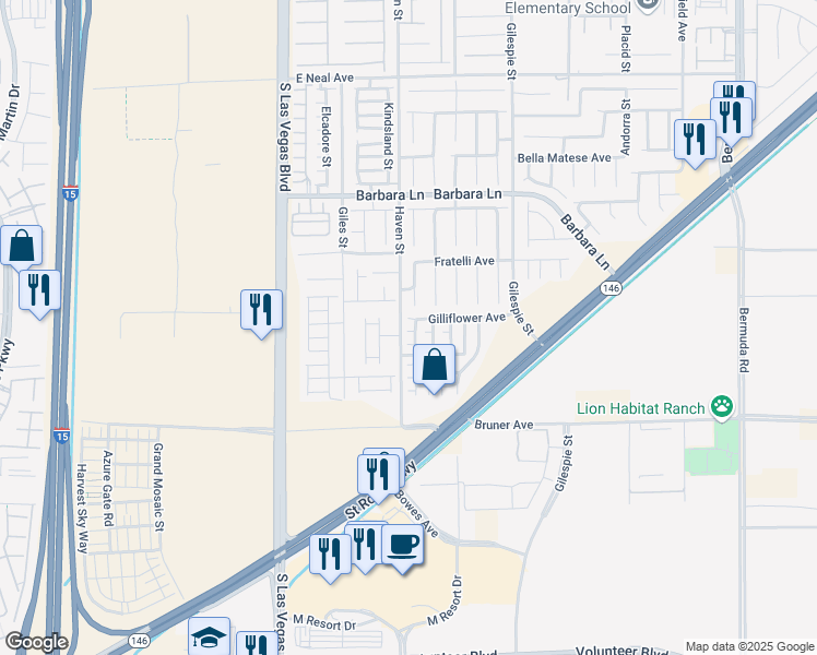 map of restaurants, bars, coffee shops, grocery stores, and more near 104 Masserta Court in Las Vegas