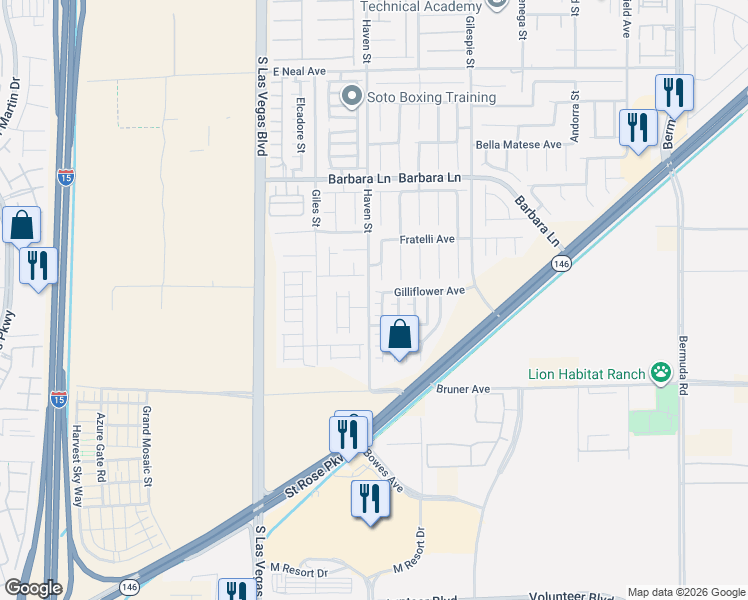 map of restaurants, bars, coffee shops, grocery stores, and more near 11925 Haven Street in Las Vegas