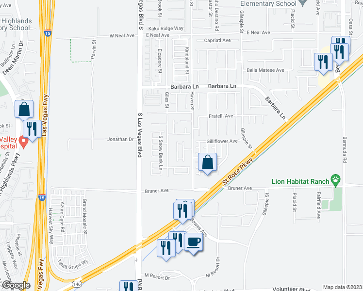 map of restaurants, bars, coffee shops, grocery stores, and more near 11931 Camden Brook Street in Las Vegas