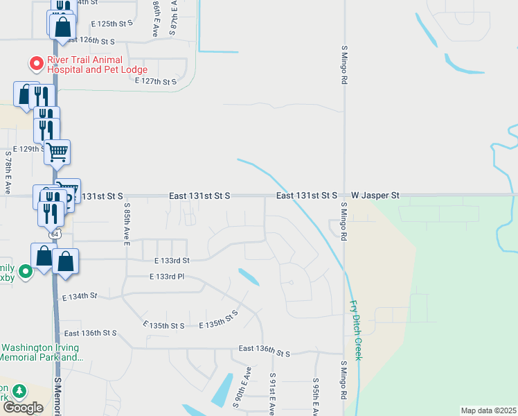 map of restaurants, bars, coffee shops, grocery stores, and more near 13128 South 93rd East Avenue in Bixby