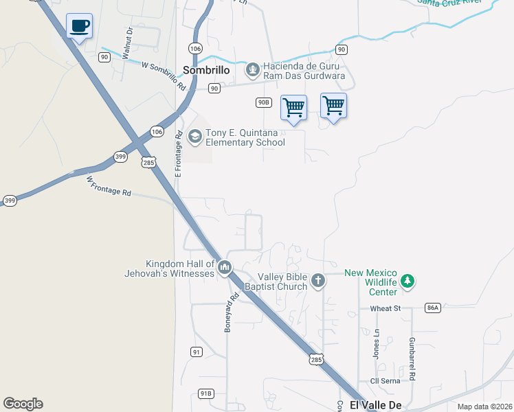 map of restaurants, bars, coffee shops, grocery stores, and more near 30 Sueno De Vigil Road in Española