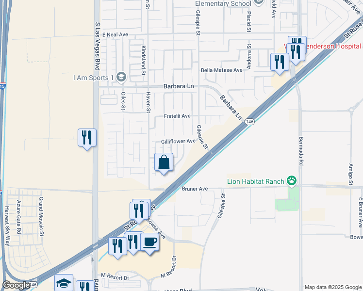 map of restaurants, bars, coffee shops, grocery stores, and more near 11921 White Lilly Street in Las Vegas