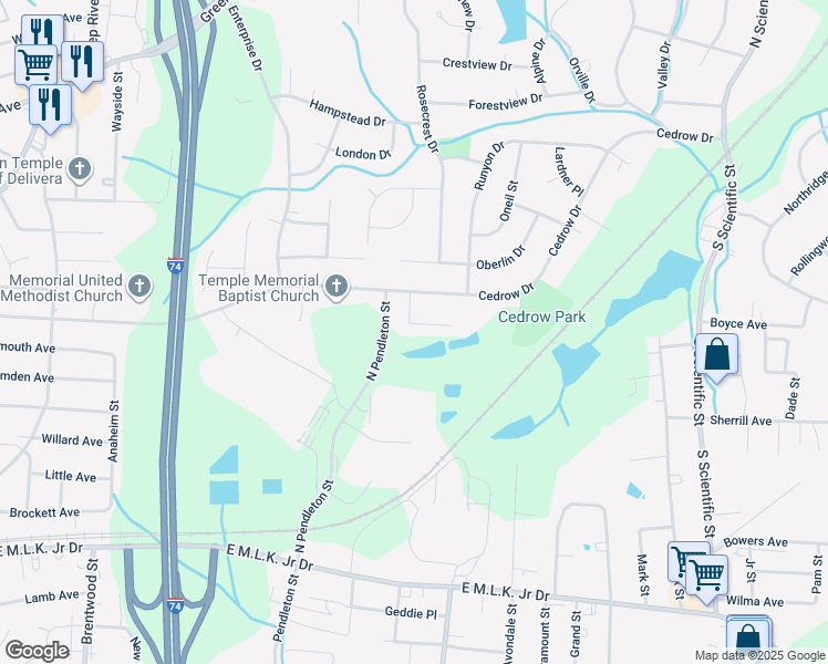 map of restaurants, bars, coffee shops, grocery stores, and more near 1662 Carthage Lane in High Point