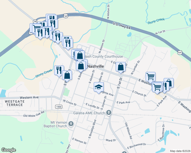 map of restaurants, bars, coffee shops, grocery stores, and more near 106 East Church Street in Nashville