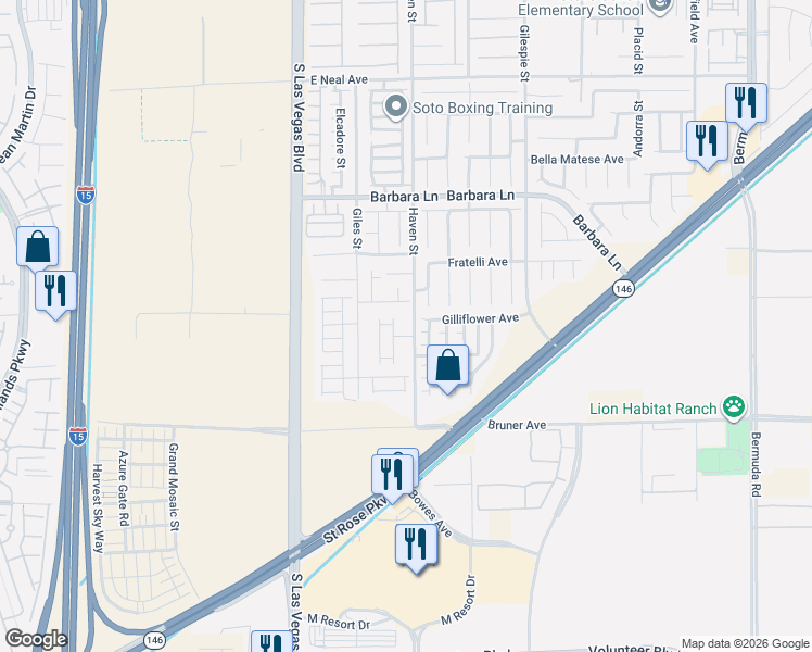 map of restaurants, bars, coffee shops, grocery stores, and more near 11925 Haven Street in Las Vegas