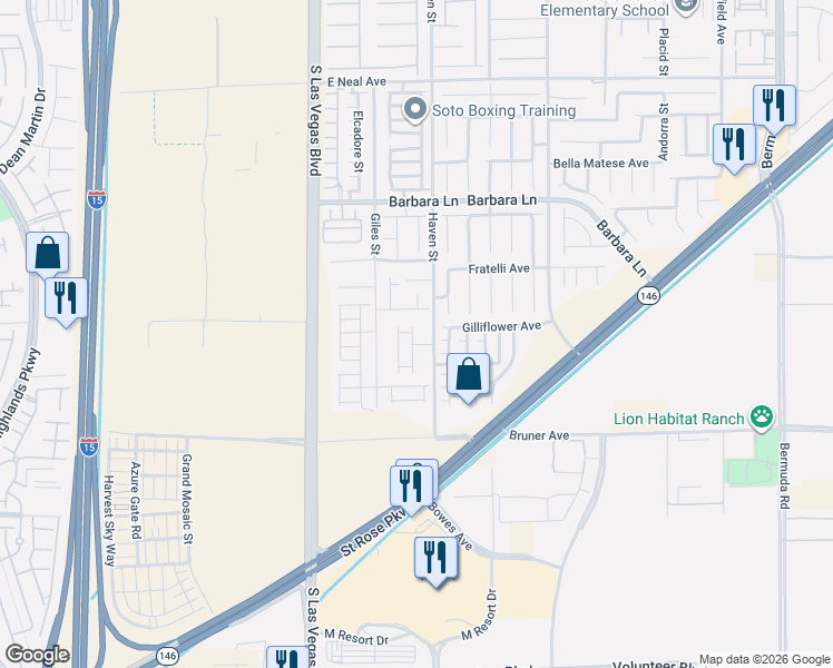 map of restaurants, bars, coffee shops, grocery stores, and more near 11925 Haven Street in Las Vegas