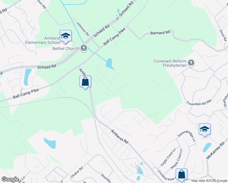 map of restaurants, bars, coffee shops, grocery stores, and more near 2921 Bradley Lake Lane Northwest in Knoxville