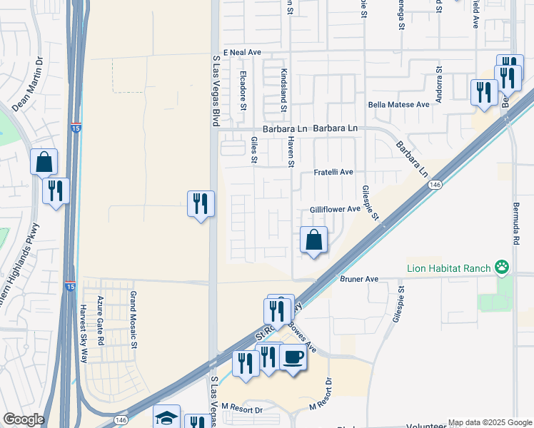 map of restaurants, bars, coffee shops, grocery stores, and more near 11926 Giles Street in Las Vegas