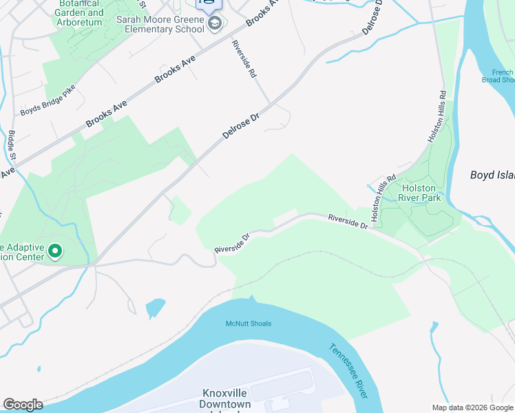 map of restaurants, bars, coffee shops, grocery stores, and more near 2821 Riverside Drive in Knoxville