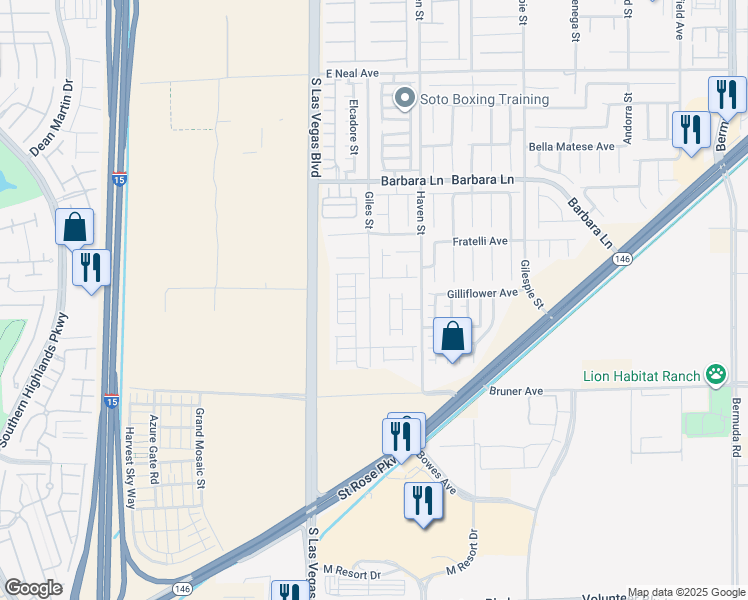 map of restaurants, bars, coffee shops, grocery stores, and more near 11918 Giles Street in Las Vegas
