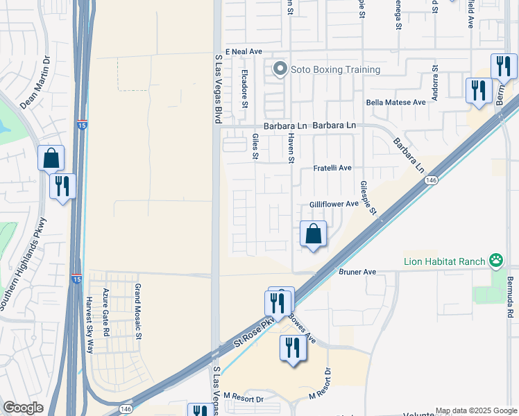 map of restaurants, bars, coffee shops, grocery stores, and more near 11918 Giles Street in Las Vegas