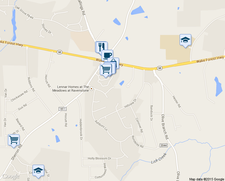 map of restaurants, bars, coffee shops, grocery stores, and more near 108 Oakchest Court in Durham