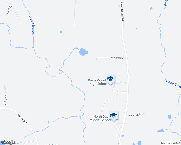 map of restaurants, bars, coffee shops, grocery stores, and more near 222 Rocky Dale Lane in Mocksville