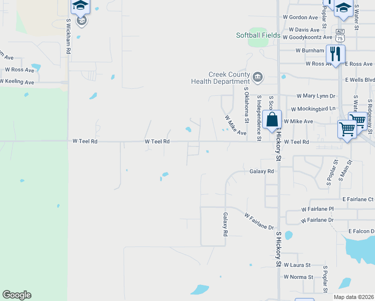 map of restaurants, bars, coffee shops, grocery stores, and more near 710 West Teel Road in Sapulpa