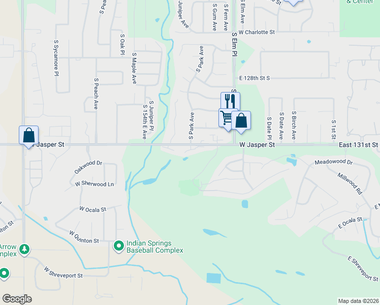 map of restaurants, bars, coffee shops, grocery stores, and more near 15901 East 131st Street South in Broken Arrow
