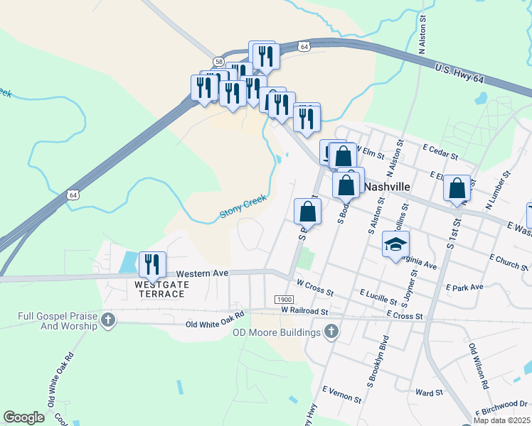 map of restaurants, bars, coffee shops, grocery stores, and more near 306 South Clark Street in Nashville