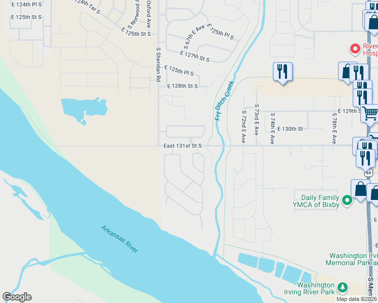 map of restaurants, bars, coffee shops, grocery stores, and more near 13170 South 67th East Avenue in Bixby