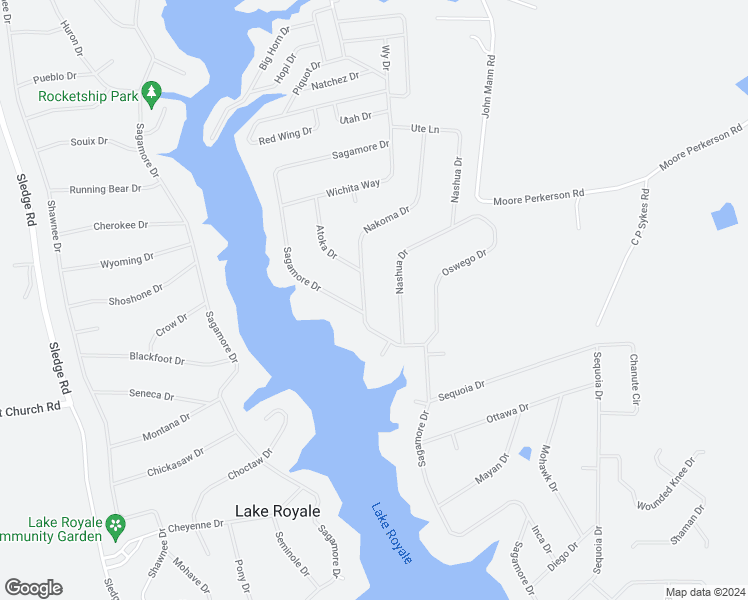 map of restaurants, bars, coffee shops, grocery stores, and more near 104 Nakoma Drive in Louisburg