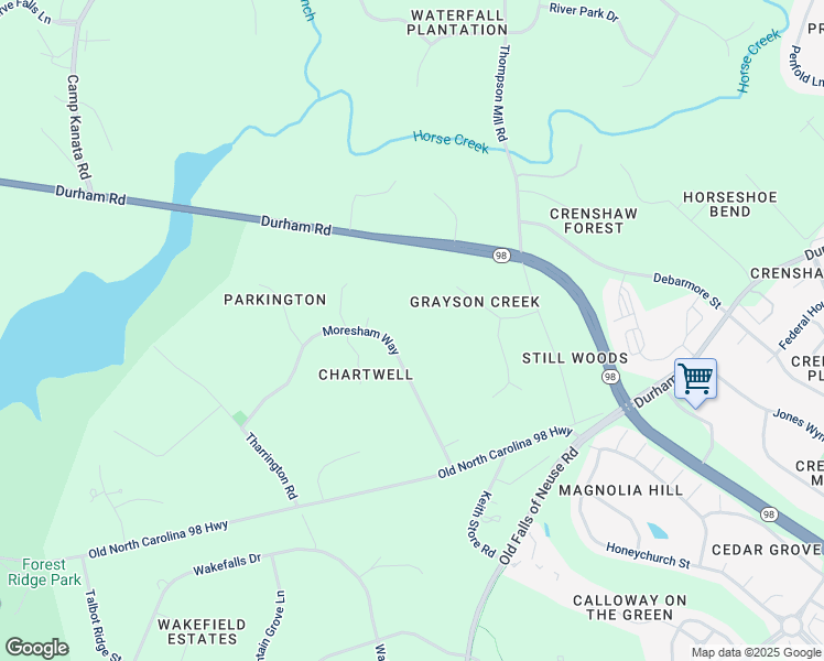 map of restaurants, bars, coffee shops, grocery stores, and more near 7017 Moresham Way in Wake Forest