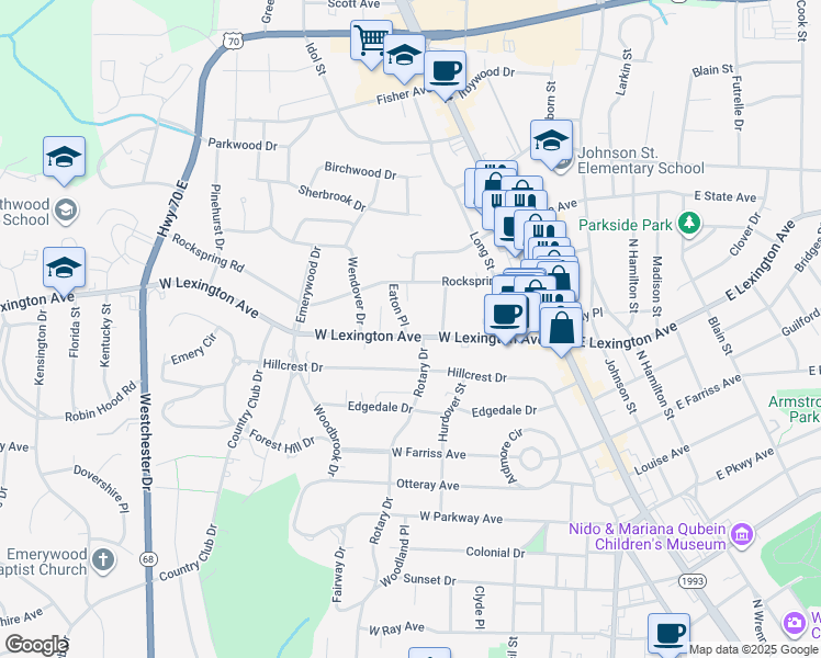 map of restaurants, bars, coffee shops, grocery stores, and more near 405 West Lexington Avenue in High Point