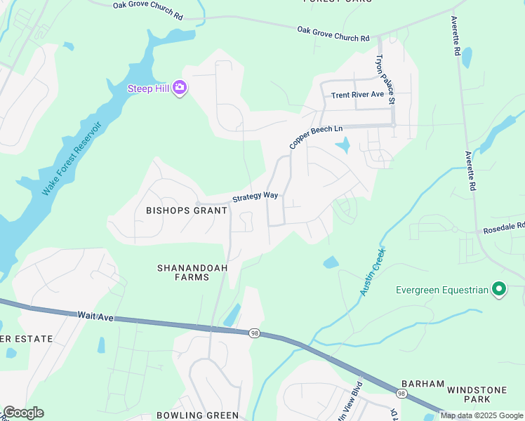 map of restaurants, bars, coffee shops, grocery stores, and more near 437 Kings Glen Way in Wake Forest