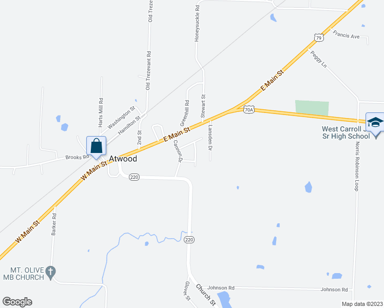 map of restaurants, bars, coffee shops, grocery stores, and more near 55 Walnut Street in Atwood