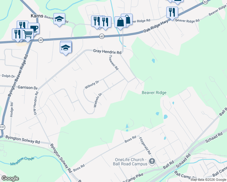 map of restaurants, bars, coffee shops, grocery stores, and more near 7920 Brownvale Road in Knoxville