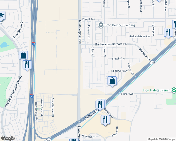 map of restaurants, bars, coffee shops, grocery stores, and more near 28 Vernon Springs Avenue in Las Vegas