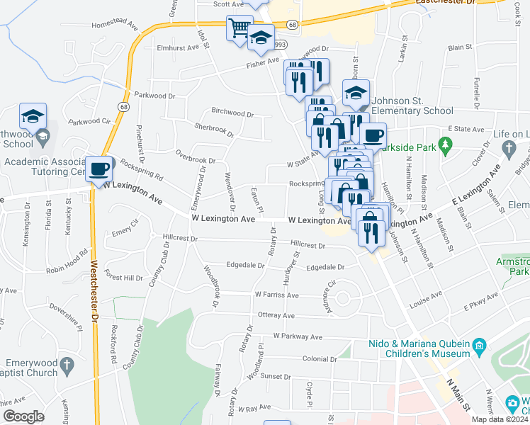 map of restaurants, bars, coffee shops, grocery stores, and more near 405 West Lexington Avenue in High Point