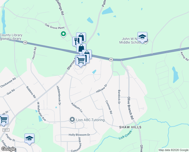 map of restaurants, bars, coffee shops, grocery stores, and more near 202 Oakchest Court in Durham