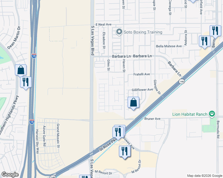 map of restaurants, bars, coffee shops, grocery stores, and more near 11906 Giles Street in Las Vegas