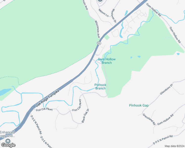 map of restaurants, bars, coffee shops, grocery stores, and more near 122 East Southwood Lane in Oak Ridge