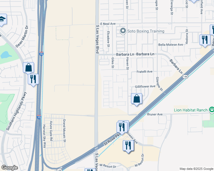 map of restaurants, bars, coffee shops, grocery stores, and more near 28 Vernon Springs Avenue in Las Vegas