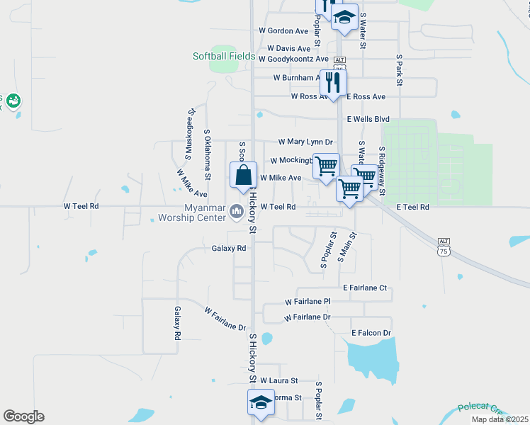 map of restaurants, bars, coffee shops, grocery stores, and more near 2207 South Hickory Street in Sapulpa