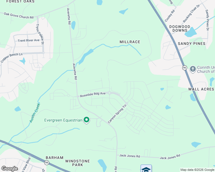 map of restaurants, bars, coffee shops, grocery stores, and more near 1720 Averette Road in Wake Forest