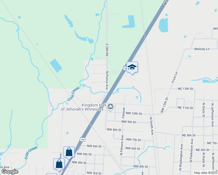 map of restaurants, bars, coffee shops, grocery stores, and more near 1418 North Pierce Avenue in Wagoner