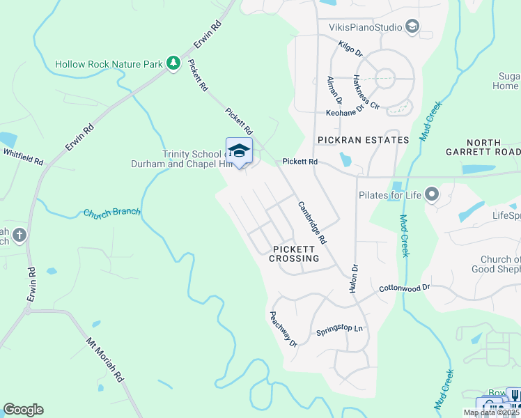 map of restaurants, bars, coffee shops, grocery stores, and more near 4301 Pine Bark Trail in Durham