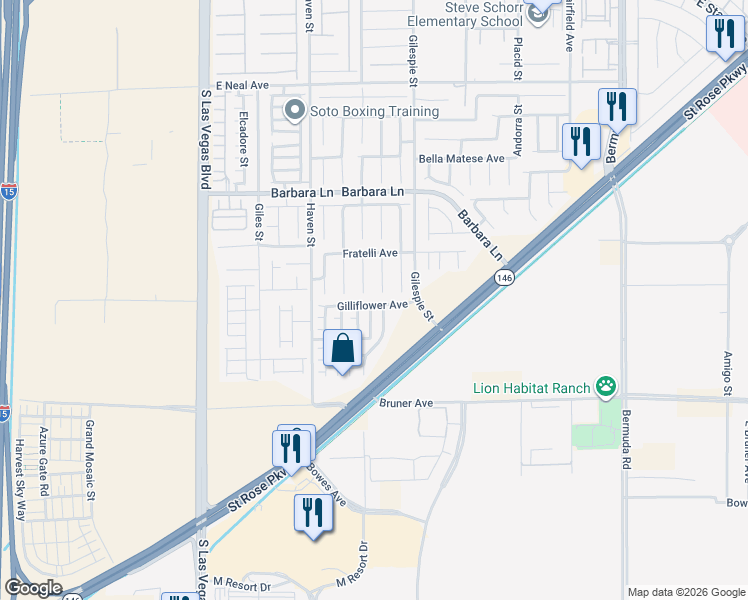 map of restaurants, bars, coffee shops, grocery stores, and more near 11932 Jersey Lilly Street in Las Vegas