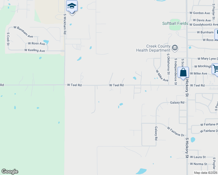map of restaurants, bars, coffee shops, grocery stores, and more near 900 West Teel Road in Sapulpa