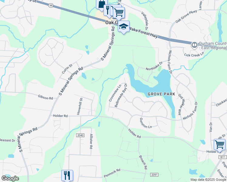 map of restaurants, bars, coffee shops, grocery stores, and more near 706 Bellmeade Bay Drive in Durham