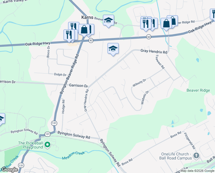 map of restaurants, bars, coffee shops, grocery stores, and more near 2617 Sherwin Road in Knoxville