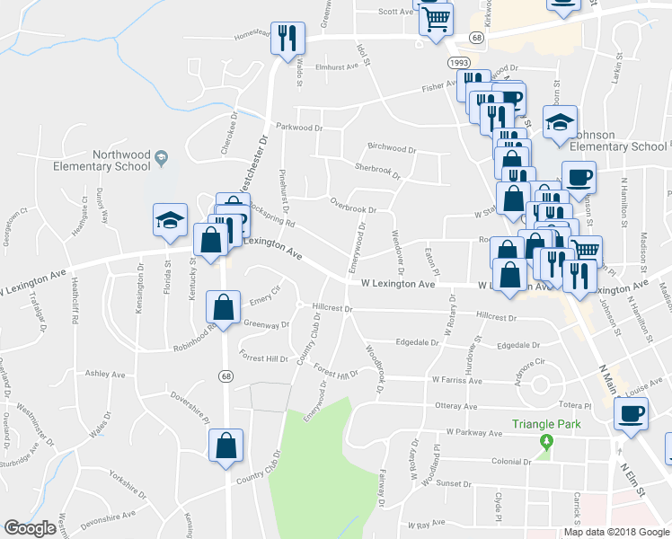 map of restaurants, bars, coffee shops, grocery stores, and more near 504 West Lexington Avenue in High Point