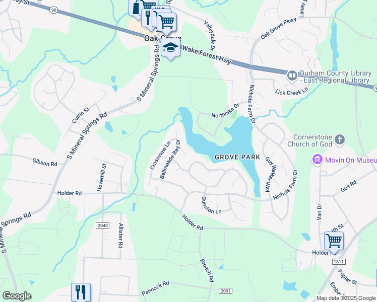 map of restaurants, bars, coffee shops, grocery stores, and more near 8 Marsh Landing Court in Durham