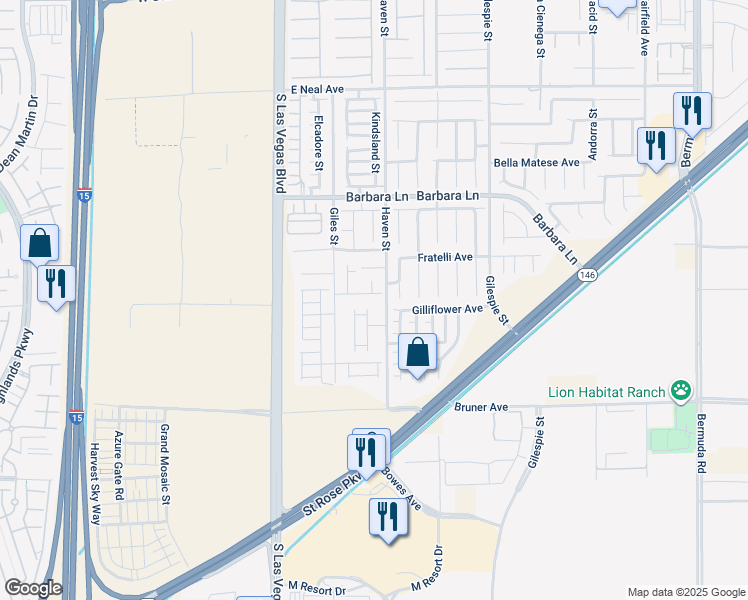 map of restaurants, bars, coffee shops, grocery stores, and more near 11852 Montclair Park Court in Las Vegas