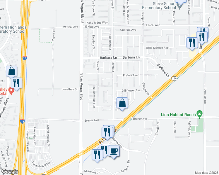 map of restaurants, bars, coffee shops, grocery stores, and more near 91 Glen Park Avenue in Las Vegas